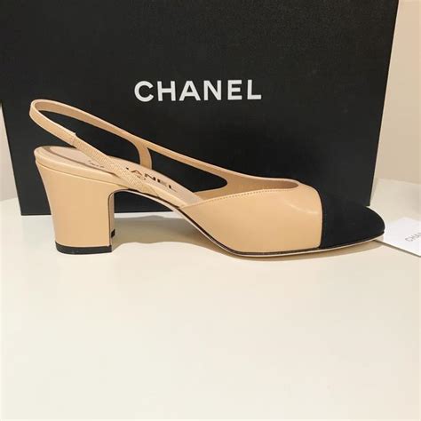 chanel beige an black slingbakc|Chanel slingback price.